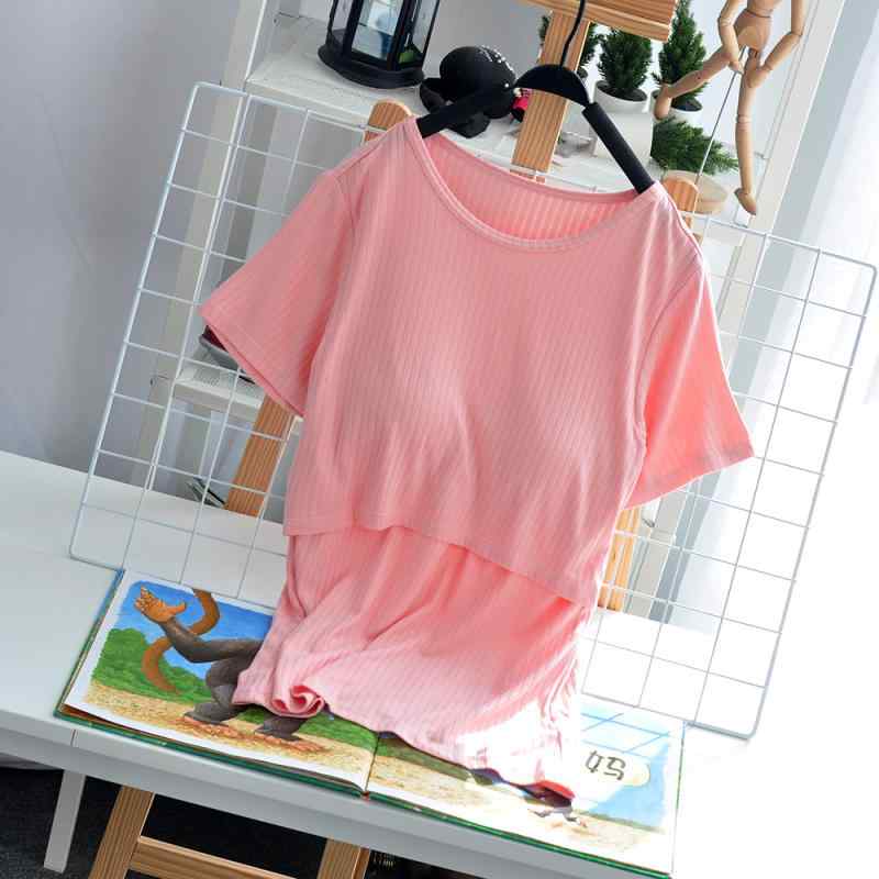 ルームウェア レディース 授乳Tシャツ カップ 半袖 モダール レーヨン ストレッチ 薄手 クルーネック ..