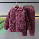 パジャマ ルームウェア レディース ミセス シニア サンゴフリース 三層中綿 厚手 極厚 暖かい 防寒 秋冬 暖か 寝間着 部屋着 快適 柔らか