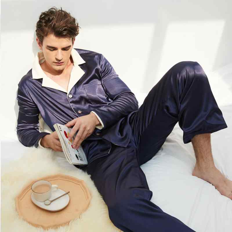 パジャマ メンズ 秋冬 長袖 ポリエステル タッチ 裏起毛 厚手 暖かい あったか 上下セット 2点セット 前開き 襟 無地 部屋着 ルームウェア 寝巻き リラックスウェア ネイビー ゴールドブラウン