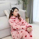 パジャマ レディース 秋冬 かわいい 厚手 中綿 フランネル サンゴフリース 長袖 ロングパンツ ラウンドネック リラックスウェア 部屋着 キャラクター柄 2点...