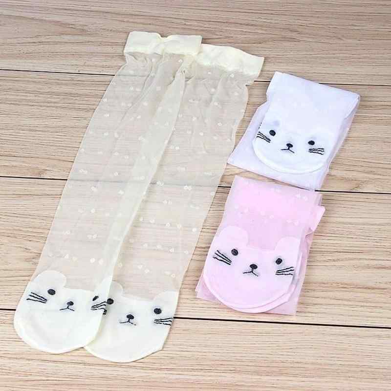 ニーハイソックス 女の子 キッズ 春夏 極薄 シアー 防虫 ホワイト ポリエステル ポリウレタン 伸縮 3-12歳 かわいい プリンセス 猫柄 蝶々柄