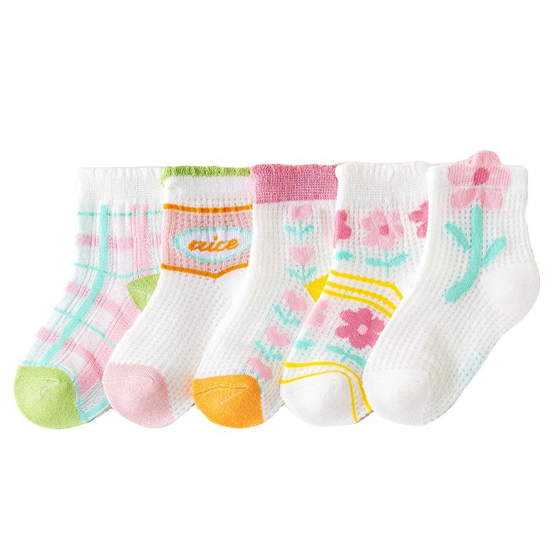 ソックス キッズ 女の子 ベビー 春夏 薄手 メッシュ 綿混 ショート丈 ミドル丈 韓国風 かわいい 通気性 伸縮性 吸湿速乾 花柄 カジュアル