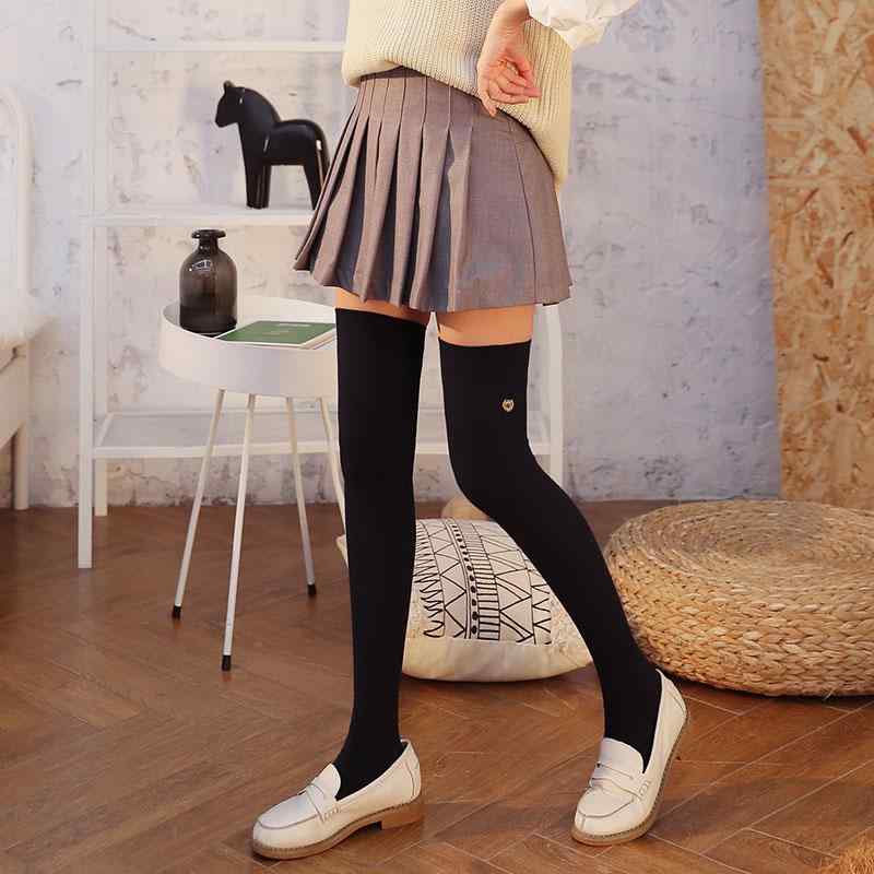 オーバーニーソックス レディース 子供 女の子 学生 JKスタイル 通学 普段使い 無地 綿混 伸縮性 暖かい 春秋 黒 紺 ダークグレー オフホワイト マスタード