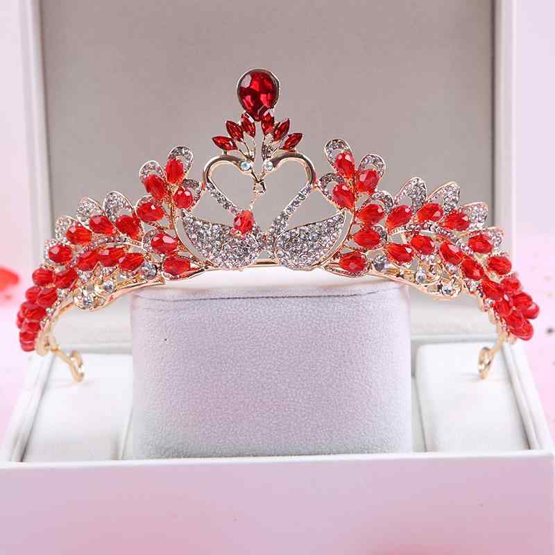 楽天フロントップ楽天市場店ヘッドドレス レディース レッド ティアラ クラウン ブライダル ヘアアクセサリー 韓国風 結婚式 髪飾り エレガント ウェディング 花嫁 お色直し 二次会 パーティー フォーマル ラインストーン クリスタル 輝き