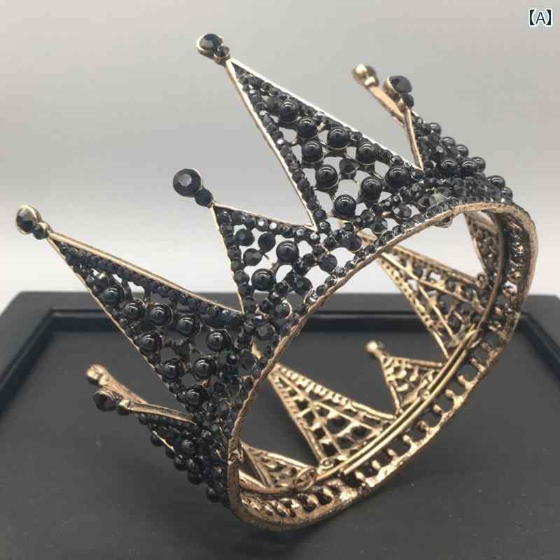 フロントップ楽天市場店のヘッドドレス 大人 子供 ウェディング ブライダル 結婚式 誕生日 パーティー 発表会 レトロ ヴィンテージ 華やか ゴージャス クラウン ティアラ 王冠 髪飾り 合金製 シルバー アンティークブラック 電気メッキ加工｜アングル2