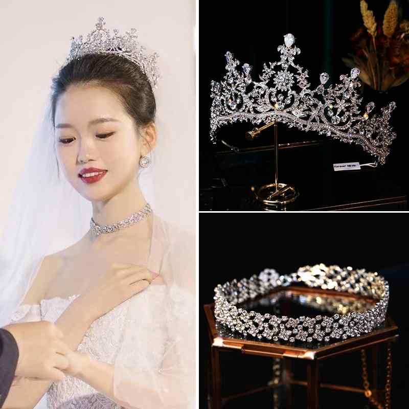 クラウン プリンセス ヘッドドレス 花嫁 ブライダル ウェディング ティアラ 結婚式 パーティー 誕生日 フォトウェディング 前撮り 二次会 大人式 ラインストーン ジルコニア クリスタル 髪飾り