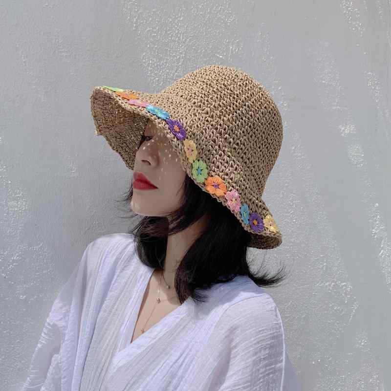 麦わら帽子 レディース つば広 バケット UVカット 日よけ 折りたたみ ロールアップ かわいい ビーチ 花..