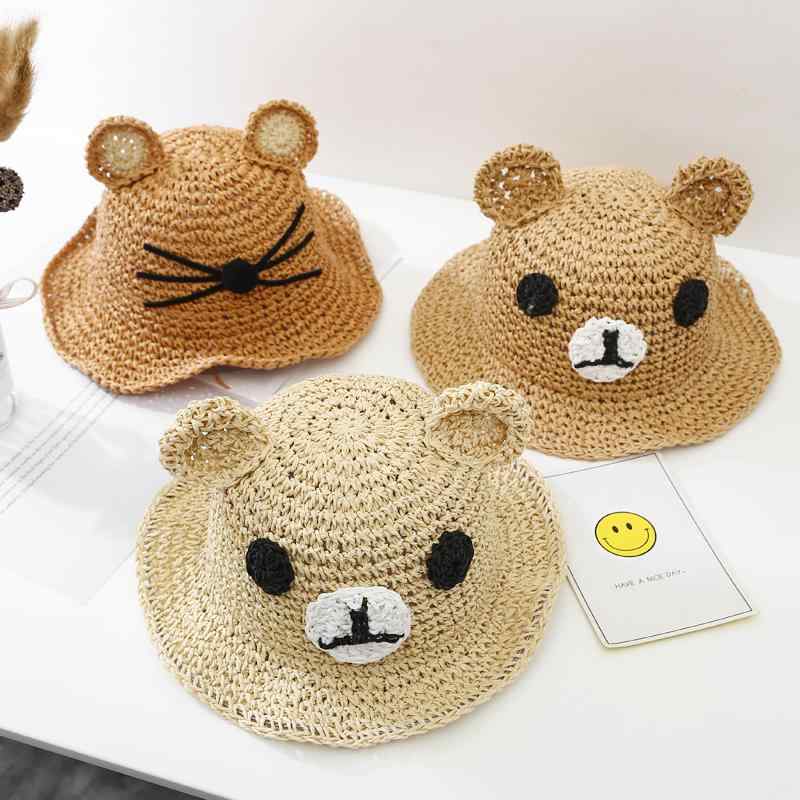 帽子 キッズ ベビー 男女兼用 麦わら帽子 ストローハット 手編み つば広 日よけ 紫外線対策 キャラクタ..