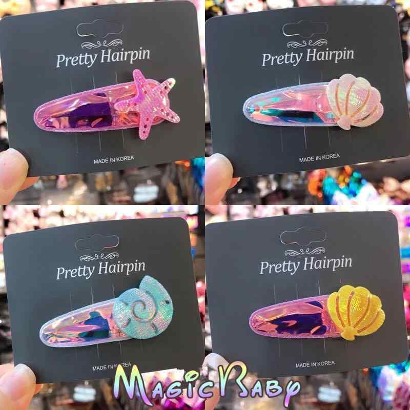 ヘアクリップ 子供 ベビー 女の子 マリンモチーフ 人魚 ヒトデ 貝殻 シェル ホログラム プリンセス パ..