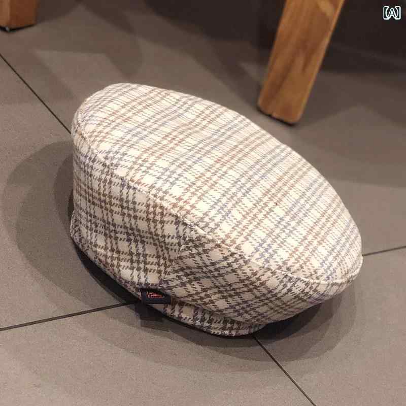 ベレー帽 レディース ウール混 チェック柄 レトロ かわいい ガーリー フラットトッ...