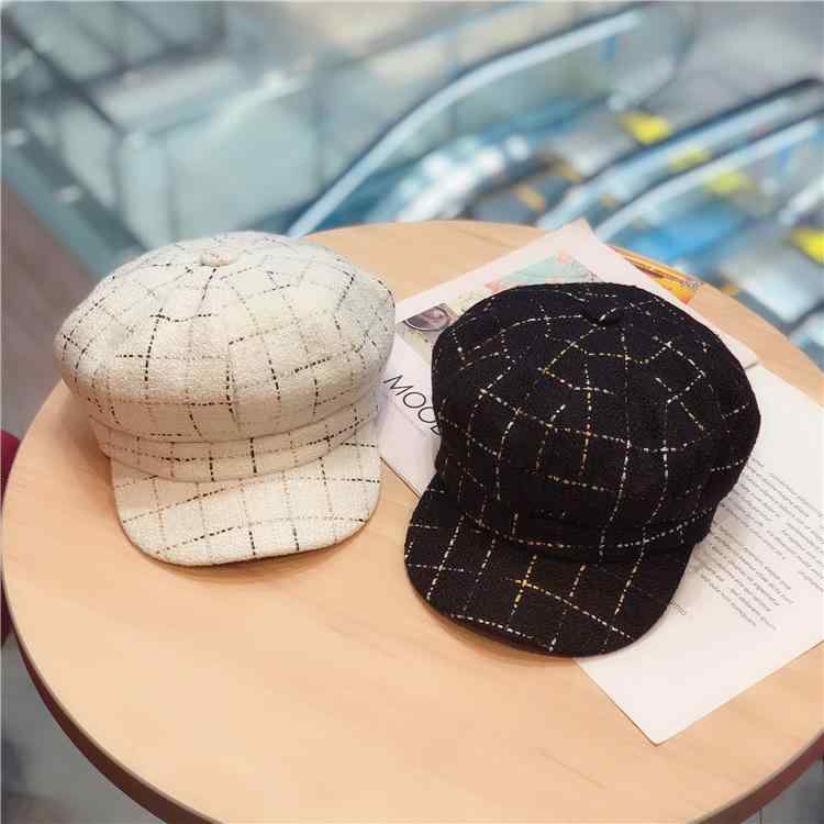 楽天フロントップ楽天市場店帽子 レディース 秋冬 韓国風 チェック柄 切り替え キャスケット 上品 カジュアル おしゃれ 大人可愛い 短つば 丸み帯びた エレガント デイリー 黒 白