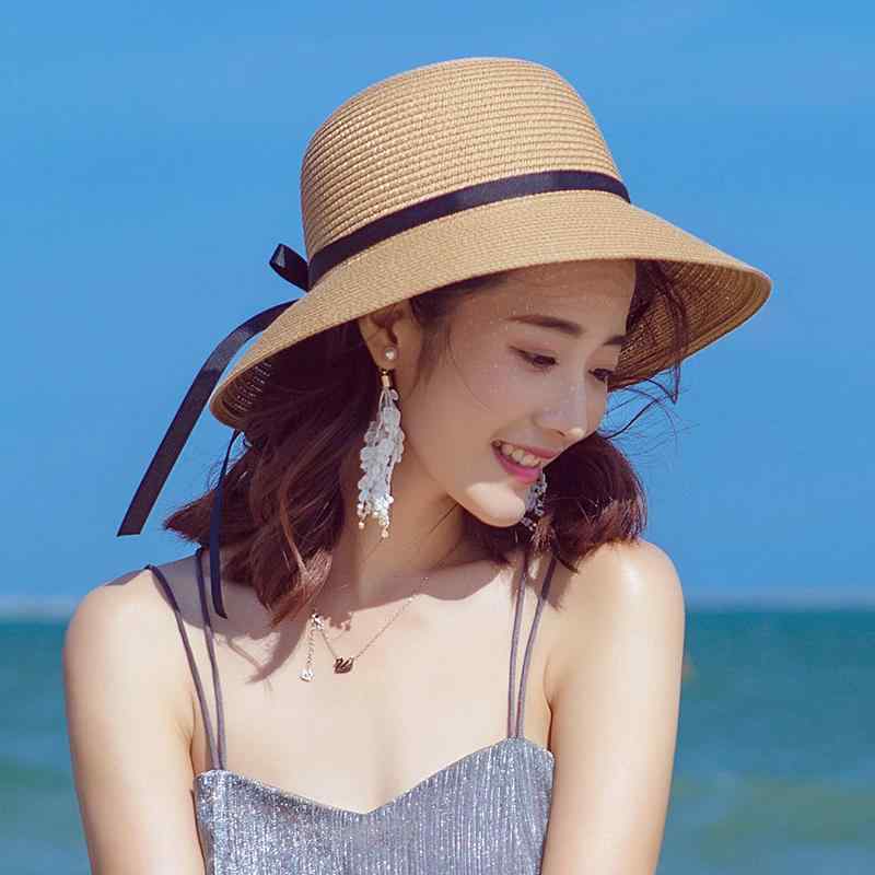 麦わら帽子 レディース ストローハット 春夏 つば広 UVカット 日よけ 折りたたみ 携帯 ビーチ リゾート..
