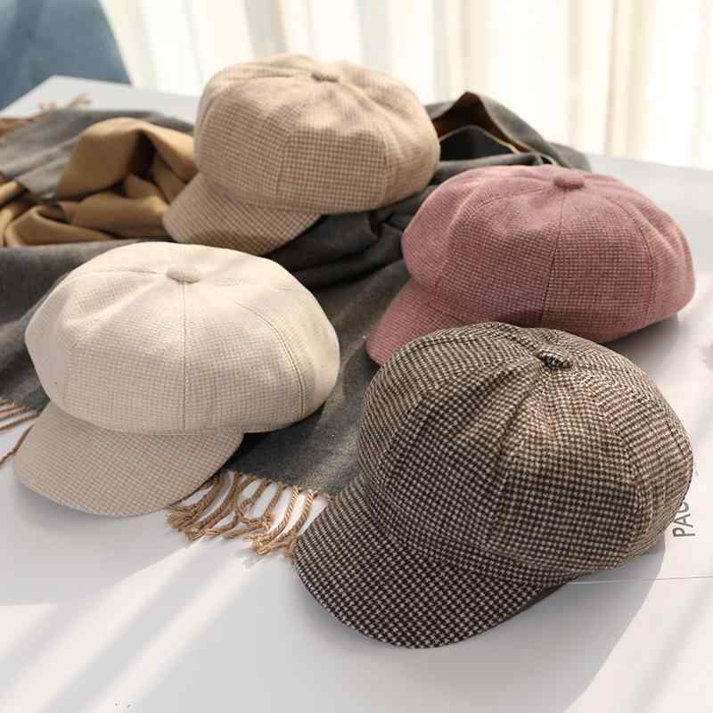 キャスケット レディース 秋冬 八角帽 ニュースボーイキャップ 薄手 チェック柄 韓国風 ブリティッシュ..