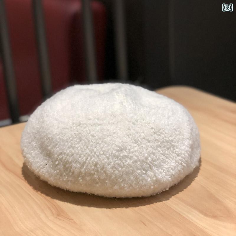 ベレー帽 レディース ふんわり シープボア もこもこ 八角帽 レトロ クラシック カ...