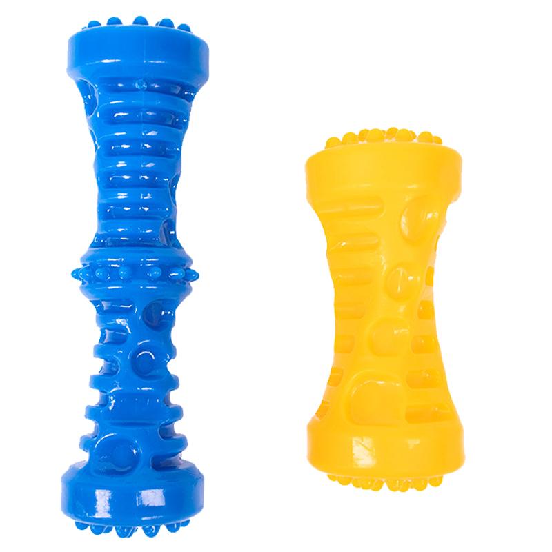 犬用おもちゃ ワンちゃん用 ゴム製 ラバー ダンベル型 噛むおもちゃ 音鳴り 歯磨き デンタルケア 丈夫 ..