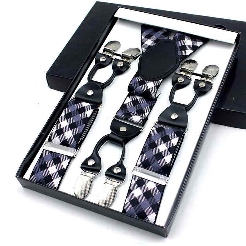 サスペンダー メンズ 男性用 ビジネス スラックス ズボン吊り 強力 6点留め 牛革 柔らかな ゴム 伸縮性 幅35cm 編み込み 合金バックル フック式 大柄な方 シニア