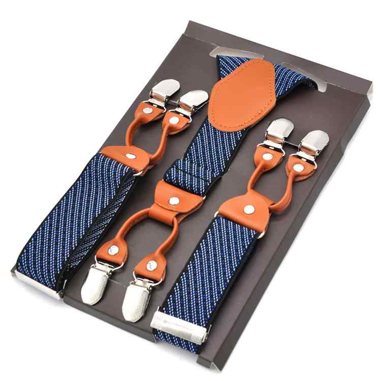 サスペンダー メンズ 男性用 紳士 英国風 ビジネス フォーマル スーツ スラックス用 6クリップ 6点留め 大人 大きいサイズ 伸縮性 滑り止め 幅広 編み込み 無地 チェック柄