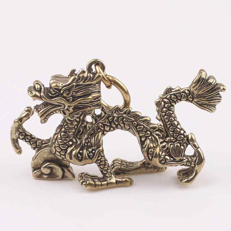 キーホルダー ネックレス 真鍮 龍頭 ドラゴン 干支 ペンダント チャーム 男女兼用 子供 学生 プレゼント 車用 バッグチャーム セーター用 レトロ アンティークゴールド