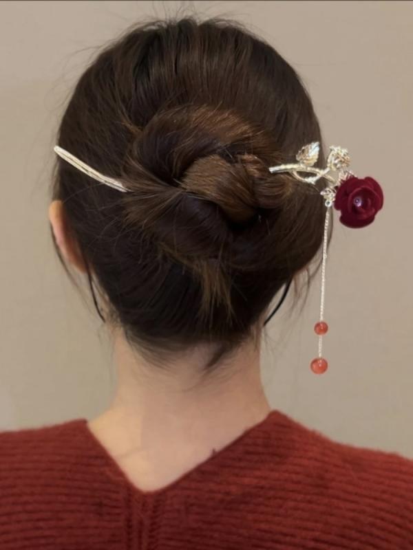 かんざし おしゃれ ヘアアクセサリー 髪飾り レディース 中国風 バラ 後ろ髪 まと...