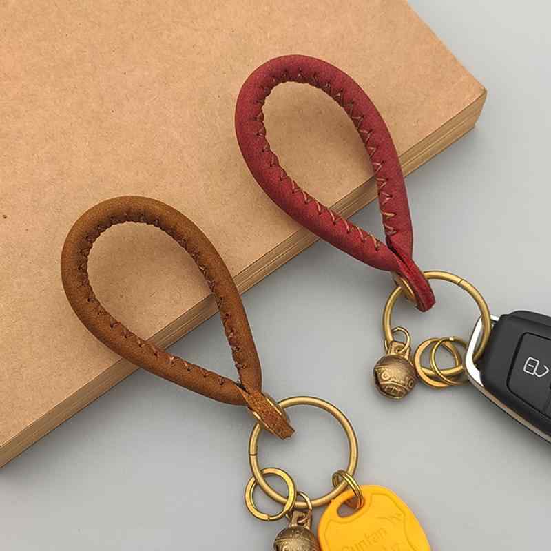 Leather - キーホルダー メンズ レディース 牛革 手作り 車用 ストラップ 真鍮リング レトロ シンプル ペア 普段使い レッド グリーン ブルー ブラウン