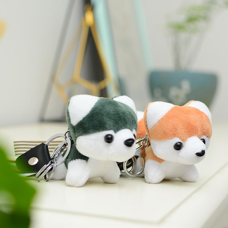 Leather - キーホルダー かわいい 犬 ハスキー ぬいぐるみ もこもこ ふわふわ キャラクター バッグチャーム リュックサック用 アクセサリー キーリング マスコット カバン飾り