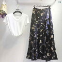 スカート 花柄 レディース 春 おしゃれ 黒 赤 アシンメトリー ロング シフォン 薄手 レトロ カジュアル 夏