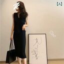 ニットワンピース 春 レディース シンプル おしゃれ カジュアル ノースリーブ 涼しい 美脚 グレー ミモレ丈 普段使い