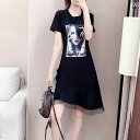 ワンピース 半袖 Tシャツ おしゃれ 夏 レディース カジュアル 大きいサイズ レース ミニ丈 メッシュ 白 黒