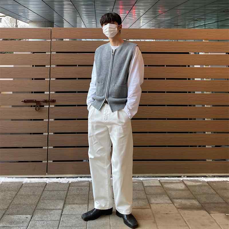 ベスト メンズ おしゃれ 春秋 無地 ニット ジップアップ カジュアル ゆったり シンプル 韓国