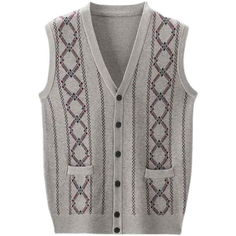 ベスト メンズ おしゃれ 前開き 秋 春秋 ニット 紳士 アーガイル柄 ウール シンプル 大きいサイズ カーディガン シニア