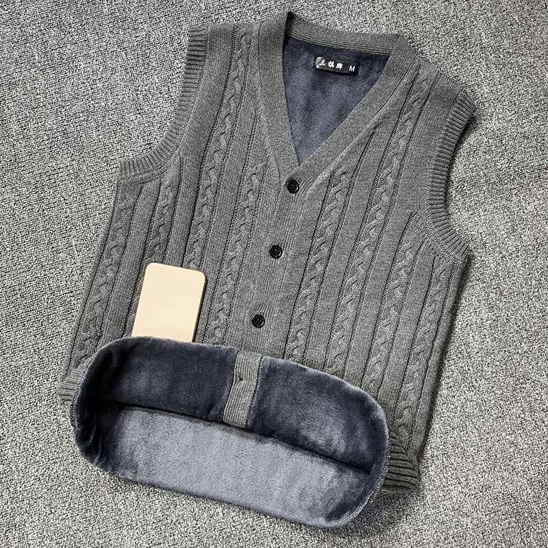 ベスト メンズ おしゃれ 前開き 冬 厚手 裏起毛 ニット 編み込み カーディガン風 シニア 暖かい 防寒 ..