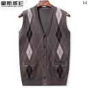 ベスト メンズ おしゃれ 前開き 春秋 薄手 ニット Vネック 開襟 アーガイル チェック カーディガン風 ポケット