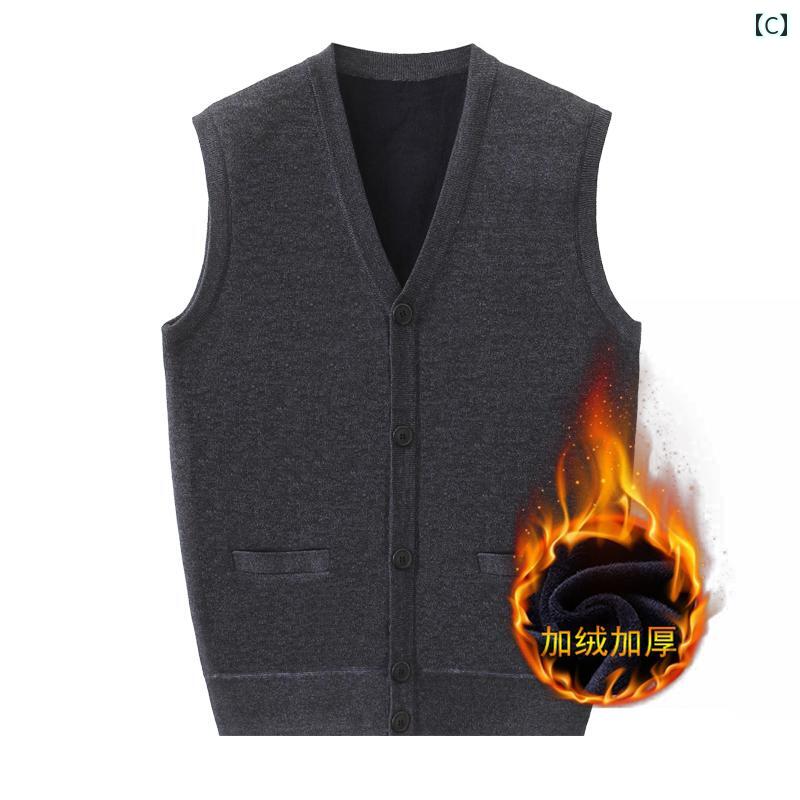 ベスト メンズ おしゃれ 前開き 冬 秋冬 大きいサイズ シニア 暖かい 厚手 裏起毛 ニット ボタン ニットベスト カーディガン 防寒