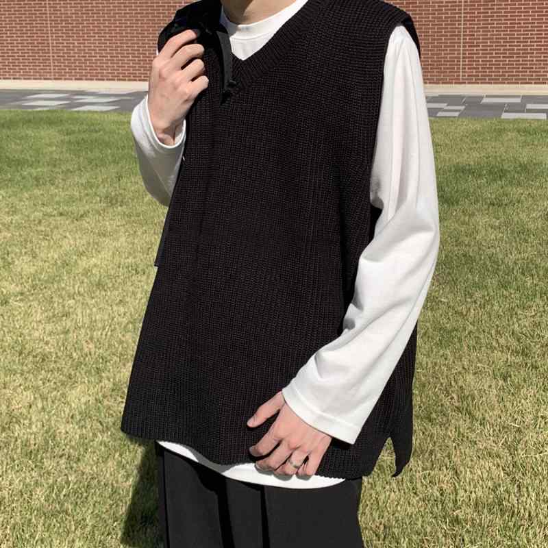 ニットベスト メンズ おしゃれ Vネック ノースリーブ トップス 秋 ゆったり シンプル カジュアル 韓国 ..