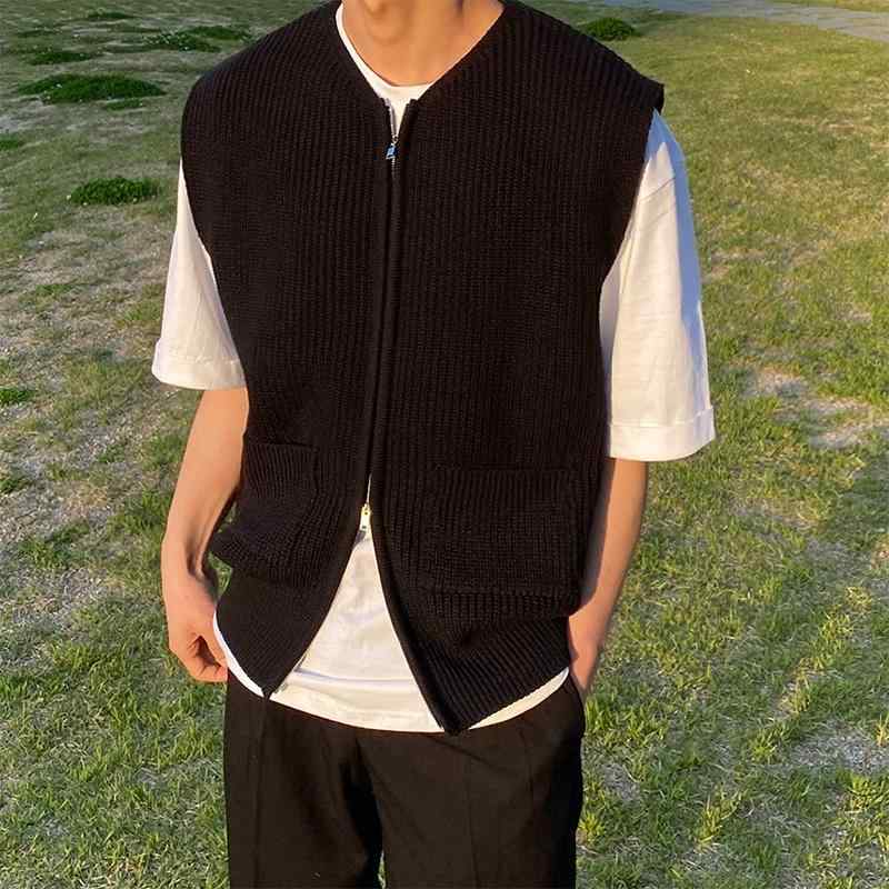 Rakuten - ベスト メンズ おしゃれ 前開き 秋 ジップアップ ニットベスト カーディガン 学生風 ゆったり シンプル