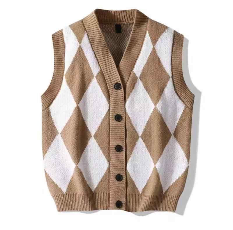ベスト メンズ おしゃれ 韓国 ゆったり アーガイル柄 ノースリーブ ニット 羽織り 秋 カジュアル