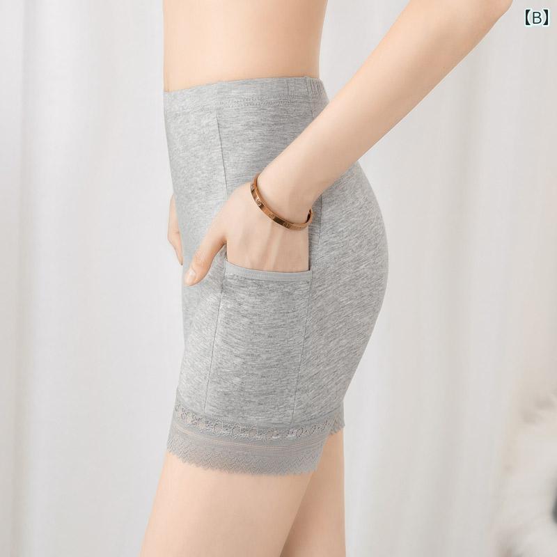 パンツ レディース おしゃれ 大きいサイズ 夏 薄手 3分丈 ポケット レース インナー 見せパン 透け防止