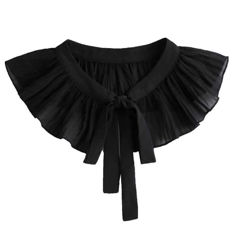 つけ襟 レディース おしゃれ シフォン 黒 プリーツ 花柄風 フリル 襟 リボンタイ デコルテ飾り 春夏 フェミニン かわいい コーデアクセント
