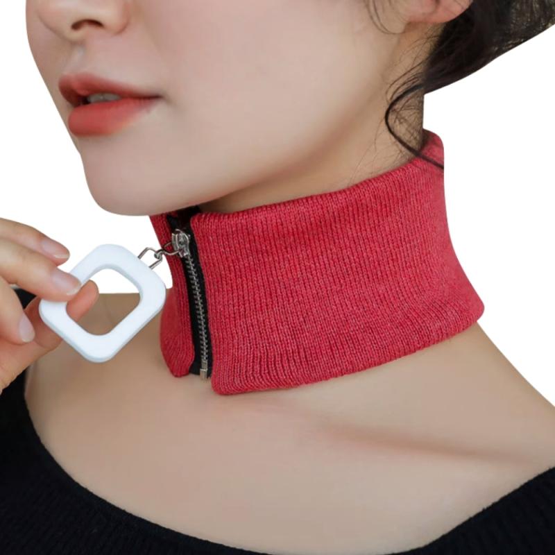 ニット 襟 レディース おしゃれ 秋冬 韓国 方形バックル ジップアップ フェイクカラー 防寒 ネックウォーマー