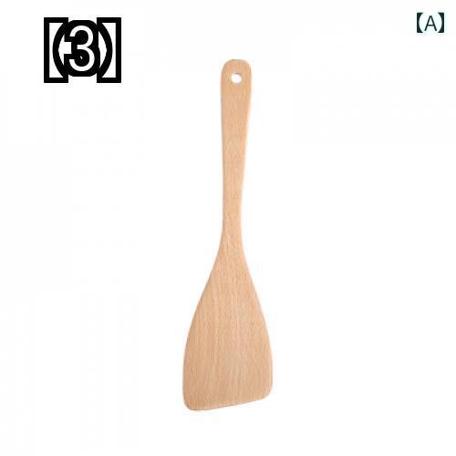 柄のロングブナの木のスプーン 無 塗装の木の台所 用品 無垢材のスパ チュラ お粥の