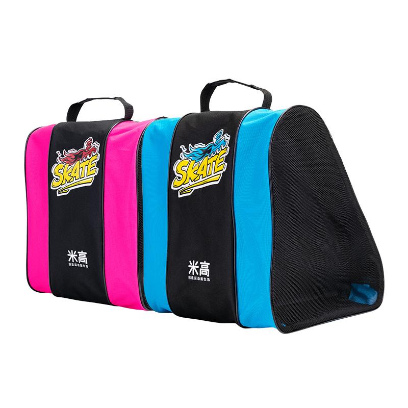 ローラースケート バッグ シューズ 収納 子供 三層 厚手リュック ショルダー 持ち運び便利 防水 側面メッシュ 通気性 大容量 青 ピンク