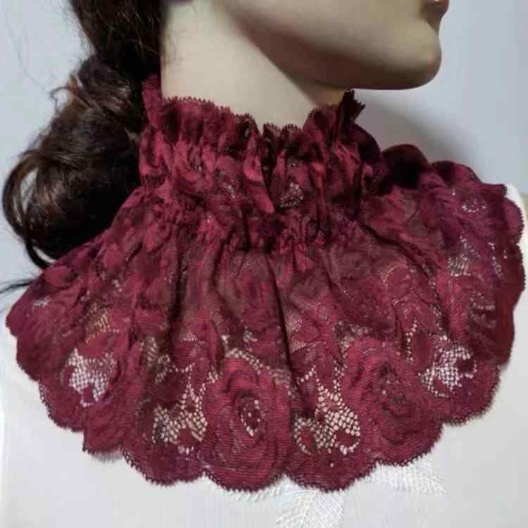 つけ襟 レディース おしゃれ レース フリル ネックカバー 薄手 春秋冬 首元 重ね着 伸縮性 襟元カバー 透け感