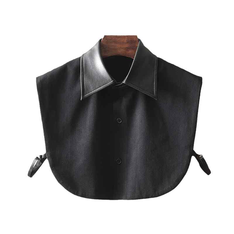 シャツ フェイクレザー 襟 レディース おしゃれ 黒 シンプル 無地 装飾 付け襟 レイヤード風 きれいめ