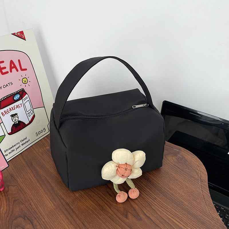 メイクポーチ 大容量 収納 韓国 オックスフォード ファスナー 仕切り 手提げ スクエア ボックス 化粧品 バッグ ポータブル シンプル かわいい 黒 白 赤