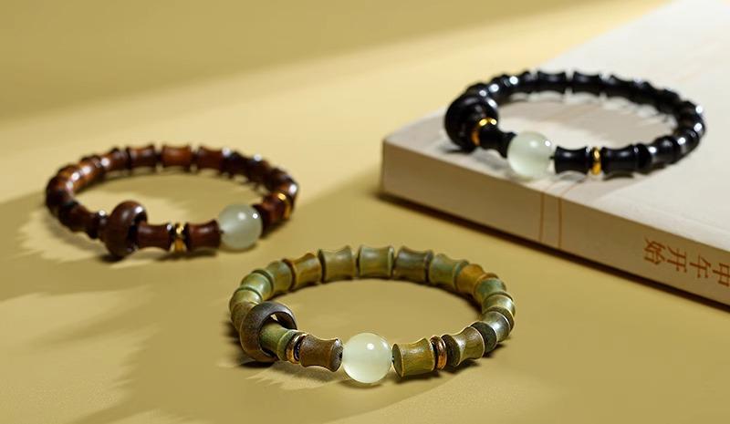 ブレスレット レディース メンズ ユニセックス 竹節モチーフ サンダルウッド 数珠 エスニック調 手首 アクセサリー おしゃれ カジュアル 合格祈願 お守り ギフト 緑 黒