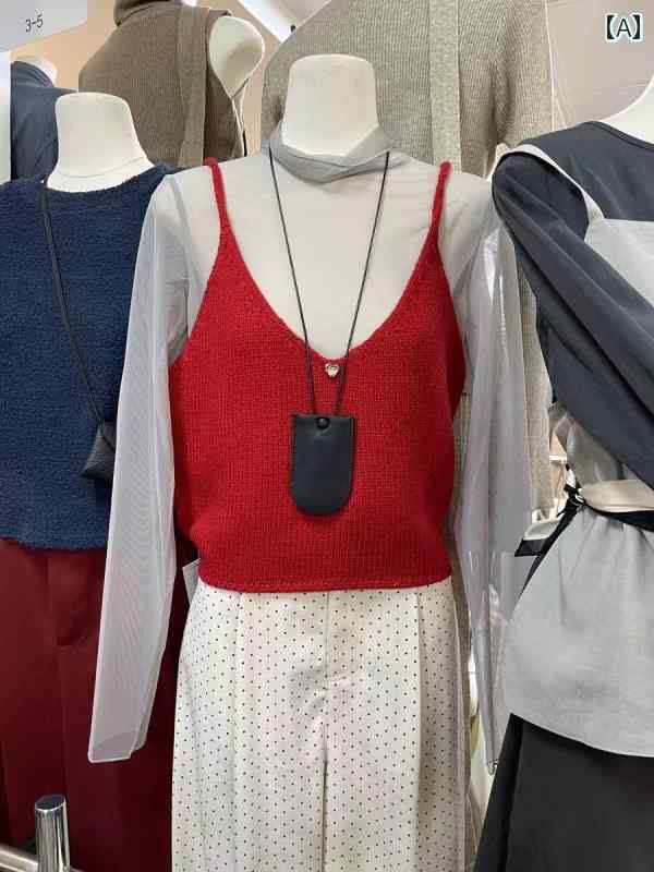 ニットキャミソール レディース おしゃれ カジュアル クロップド丈 重ね着 Vネック 秋 シンプル