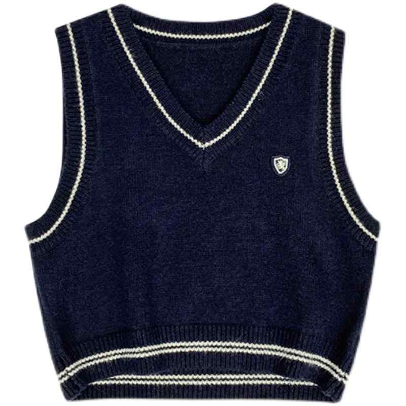 ニットベスト レディース おしゃれ カジュアル 秋 英国風 Vネック プルオーバー ゆったり ショート丈 重ね着 トップス