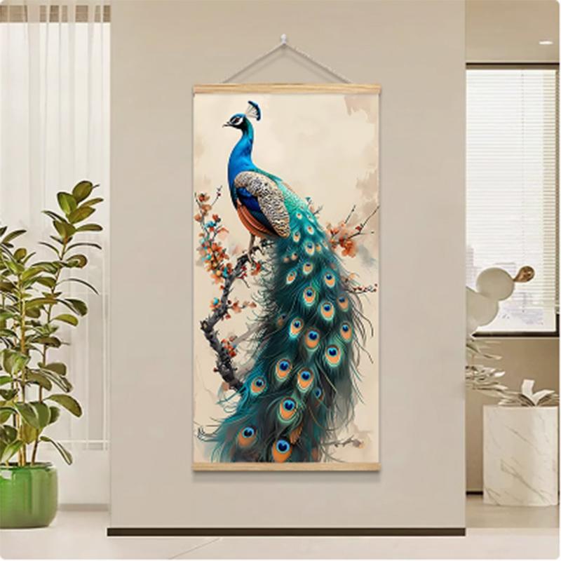 タペストリー 壁掛け 中国風 キャンバス 長方形 縦型 玄関 リビング 客間 書斎 背景 装飾 インテリア ポスター アート 個性的 おしゃれ エレガント 孔雀