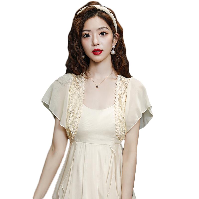 Nylon, Rayon, Polyester - ショート丈 レース ボレロ レディース 夏 薄手 シフォン 透け感 エレガント 上品 おしゃれ 重ね着 洋服 ドレス 羽織 ショール カーディガン