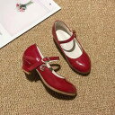 パンプス 子供 女の子 赤 ラウンドトゥ ストラップ ヒール 春秋 発表会 ドレスシューズ プリンセス シューズ